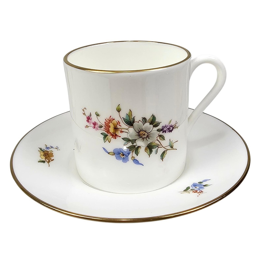 Royal Worcester Danbury Mint Floral Fine Bone China Coffee Can Saucer Gold Rim